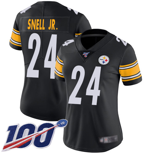 Women Pittsburgh Steelers Football 24 Limited Black Benny Snell Jr. Home 100th Season Vapor Untouchable Nike NFL Jersey
